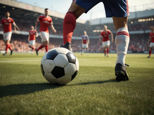 足球德比战中双方球员在禁区前沿争抢的画面