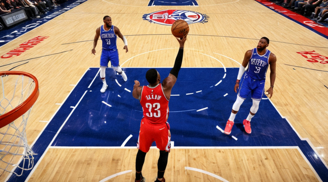 NBA常规赛球员三分出手投篮瞬间